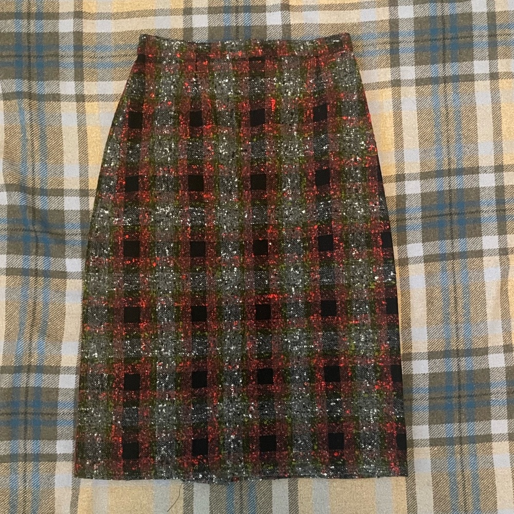 Vintage Flecked Tartan Wool Skirt Small